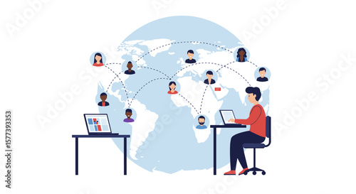 Global collaboration and remote work with digital connections