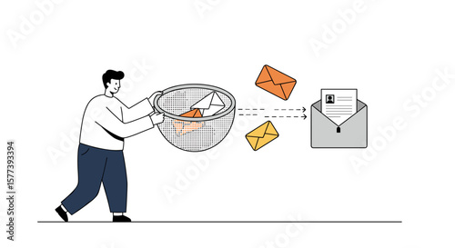 Digital communication management concept with envelope and email icons
