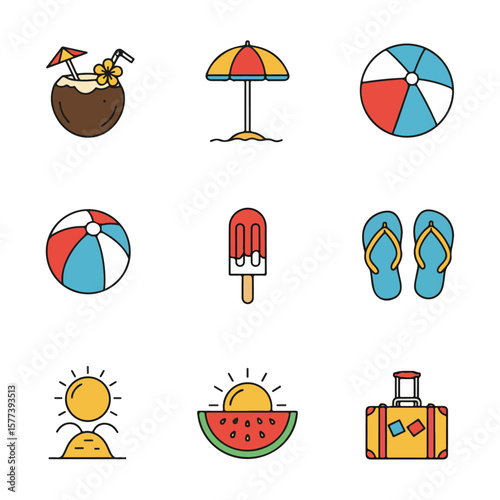  Summer Illustrations. A set of simple, cute icons vacation 
beach sun transparent vectors  