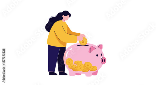 Person saving money with piggy bank for financial growth and savings concept