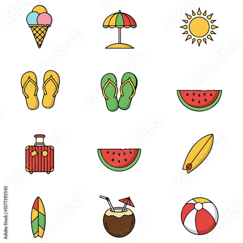  Summer Illustrations. A set of simple, cute icons vacation 
beach sun transparent vectors  
