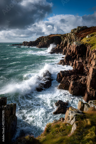 Wild Cliffside Dance: Nature's Unyielding Battleground Between Land and Sea