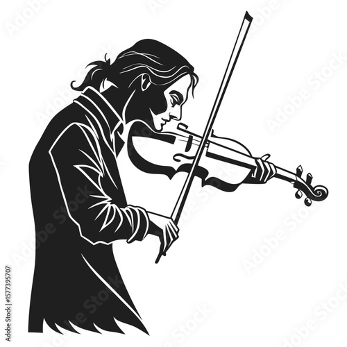 Violinist Musician: Black and White Artistic Illustration