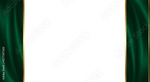 Emerald Green Silk Curtain Frame with Golden Trim, Elegant Backdrop