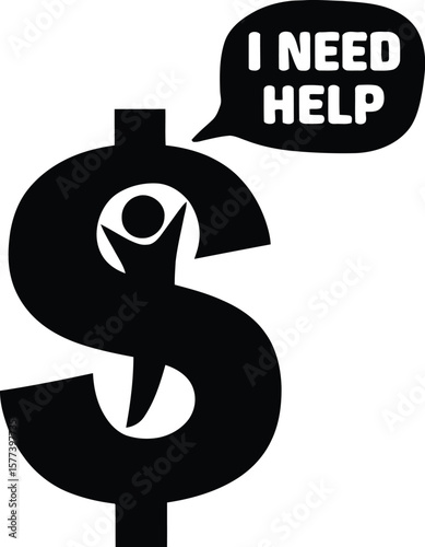 Bankrupt man needs help icon symbol. Black color icon sign.