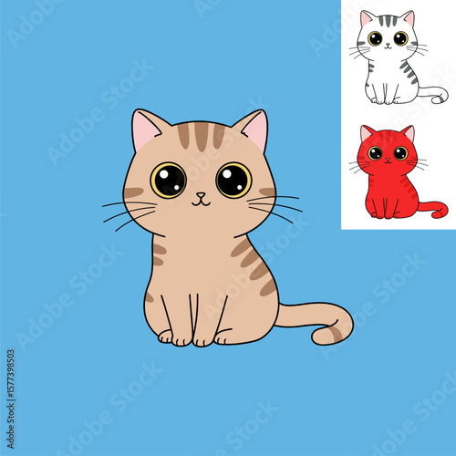 Cartoon vector illustration of a cute cat sitting next to its friend