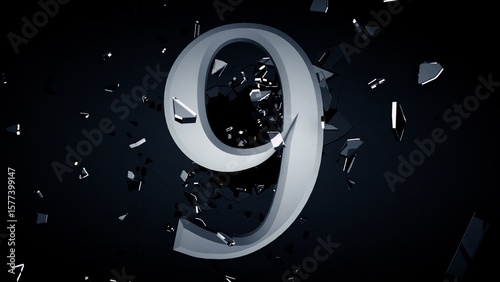 Number 9 Exploding in Dark 3D | Countdown Shatter Typography