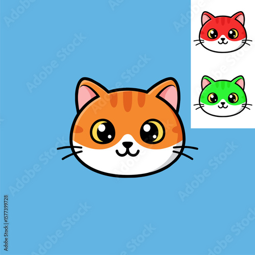 Cute cat face. Cute cartoon kitty character. Vector illustration.
