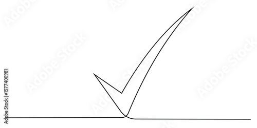 Check mark continuous line drawing. Tick one line icon. One line drawing background. Vector illustration. Check mark black icon .
