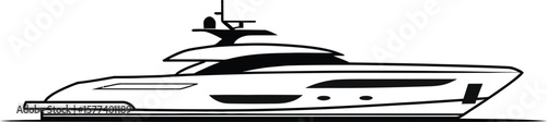 A sleek, modern motor yacht design, presented as a detailed line drawing.