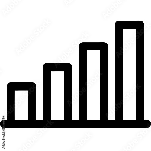 Bar chart icon representing data and trends in black simple design  