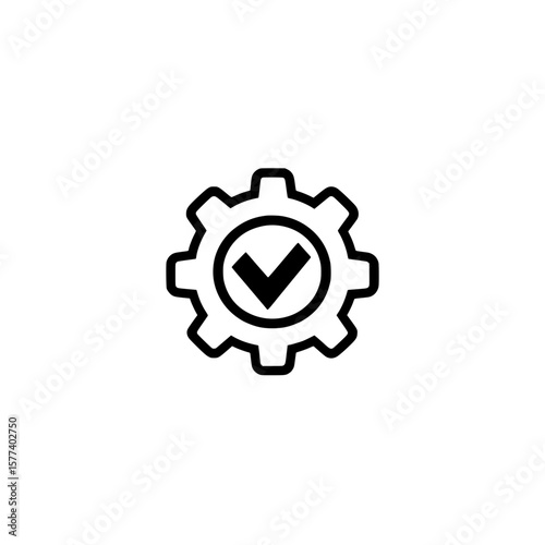 Vector Gear with Tick Mark Showing Successful Process Completion and System Optimization Icon

