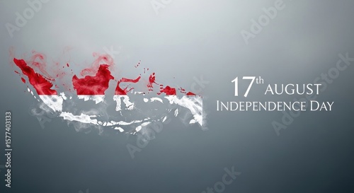 Indonesian Independence Day graphic, featuring a stylized map of Indonesia overlaid with a flag design.