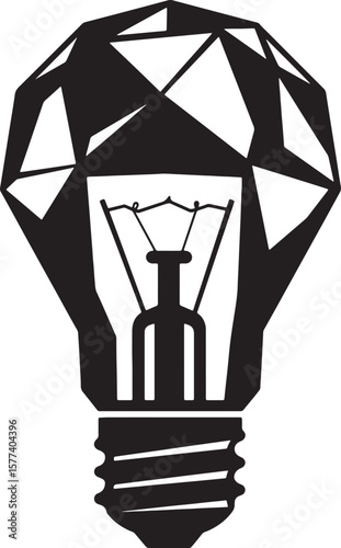 Geometric lightbulb with polygonal design illustrating innovation and creative thinking in monochrome