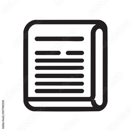 A minimalist line drawing of a book or thick document.