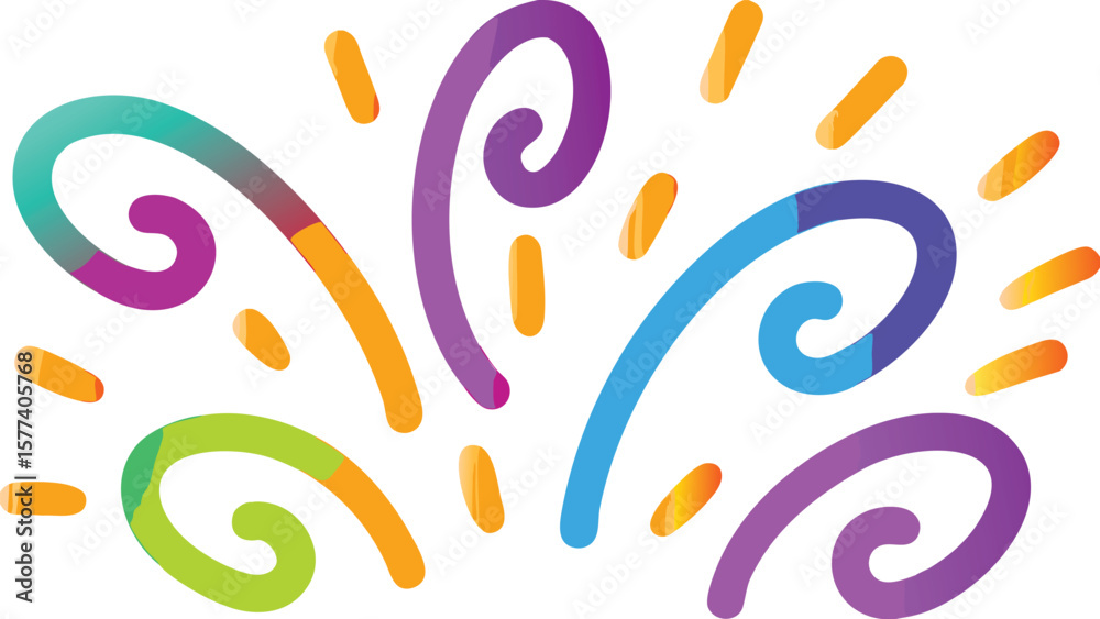 Obraz premium Colorful swirls and dashes create a vibrant and playful abstract design on a white background