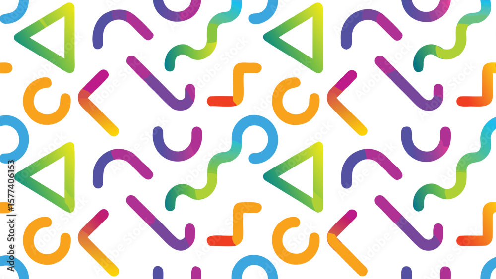 Fototapeta premium Seamless pattern of colorful geometric shapes on a white background creating a vibrant design