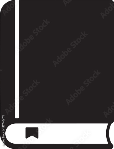 Simple and modern black and white illustration of a hardcover book with bookmark