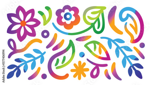 Colorful floral arrangement featuring flowers leaves and decorative elements in vibrant hues design art