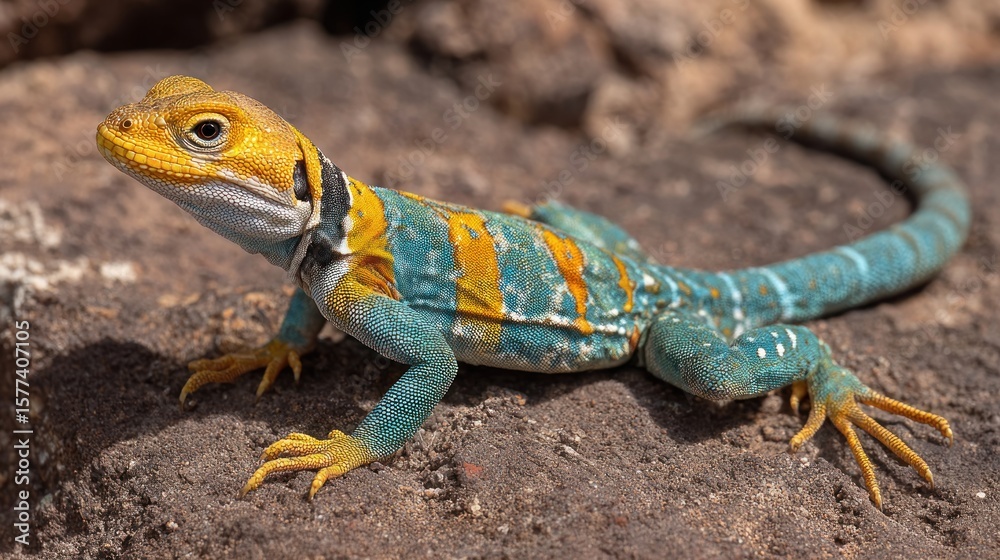 Obraz premium Colorful lizard on rocks (1)