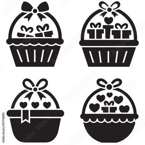 BLACK vector DIFFERENT STYLE gift basket silhouette	