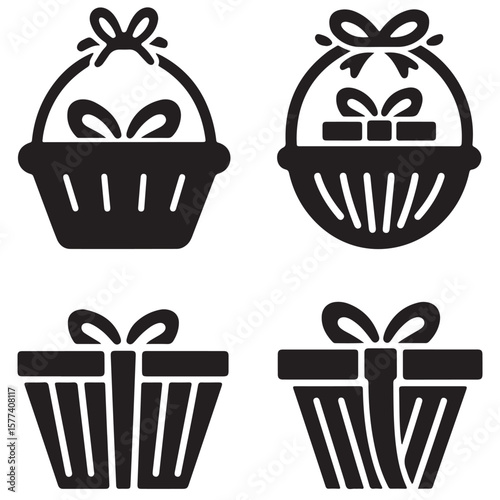 BLACK vector DIFFERENT STYLE gift basket silhouette	