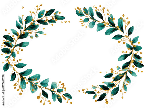 Floral Elegance: A symmetrical design of intricate floral arrangements, with vibrant green leaves and delicate golden accents, creating a visually stunning piece of art.