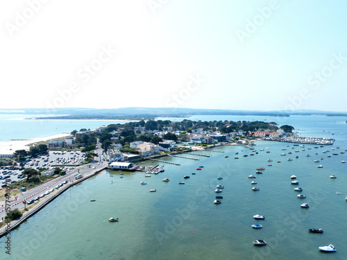 aerial view of Sandbanks Peninsula and Poole Harbour Dorset UK