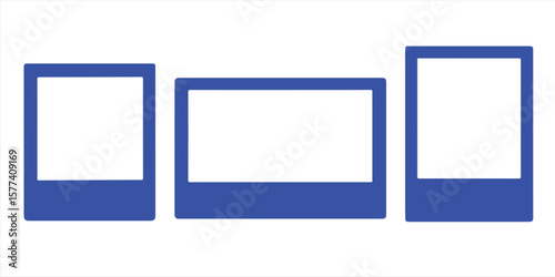 Blue photo frame icons, in various orientations isolated on white background for photography and image placeholder concepts vector illustration

