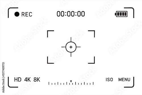 Camera viewfinder interface screen with recording and focus elements isolated on white background for video or photography concept vector illustration

