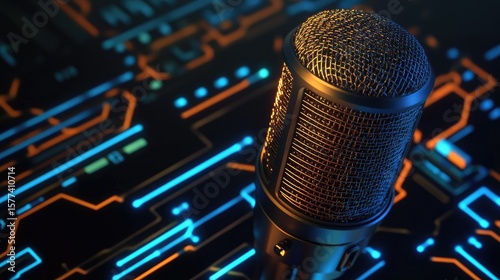 Wallpaper Mural Close-Up of Retro Style Microphone on Futuristic Circuit Background Torontodigital.ca