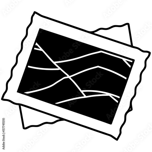 Torn landscape photo icon in black and white outline
