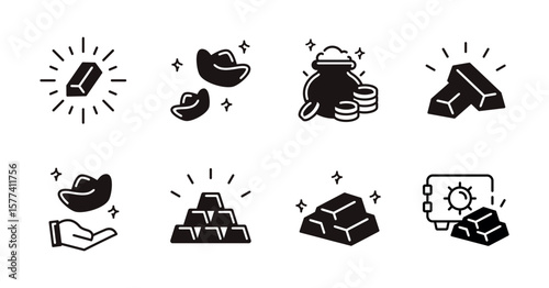 financial gold bar icon line set business bank treasure currency gold, ingot, bullion, sycee signs vector outline illustration