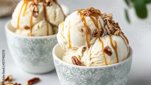 Indulgent Salted Caramel Pecan Ice Cream in Elegant Bowls