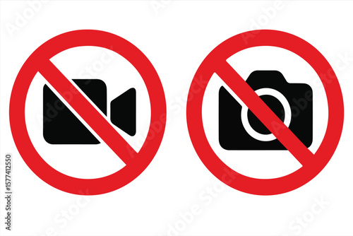 No Camera and No Video Recording Sign Icons, Prohibited Camera and Camcorder Symbols Isolated on Transparent Background for Security and Privacy Enforcement vector illustration

