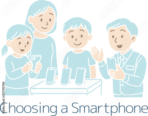 スマホを買いに来たママと子供たち（主線なし）
A mother and her children who came to buy a smartphone (no main line)