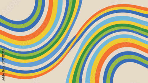 Colorful wavy lines in retro style creating a visually appealing and dynamic abstract background design