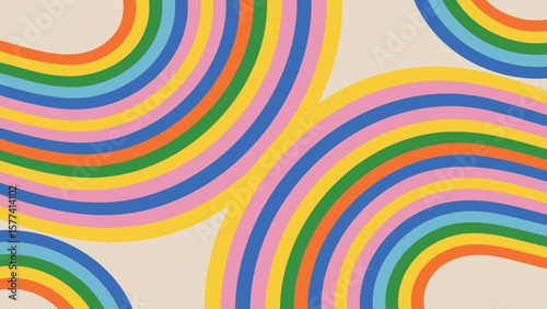 Colorful curved lines arranged in a semi circular pattern on a light beige background design element