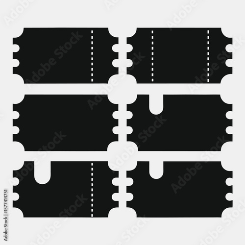 Collection of Six Blank Ticket Stub Templates Vector Illustration