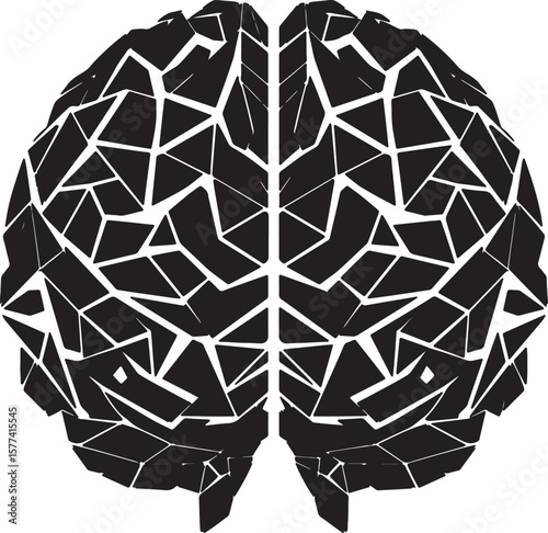 Abstract brain icon representing human intelligence and cognitive functionality with geometric shapes