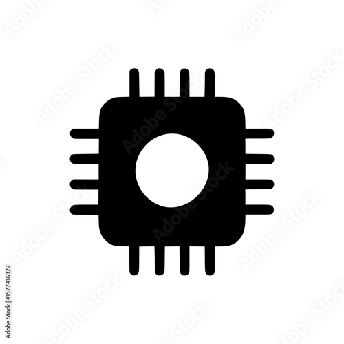 Minimalist Microchip Icon – Black and White Vector of Processor Chip Symbol for Technology and AI