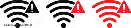 Wifi and wireless problem icon or no wifi icon set. No internet access crossed out symbol. wifi signal with a prohibition symbol. representing no internet connection. 
