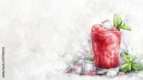 Refreshing Watermelon Slush Drink in a Minimalist Style Illustration