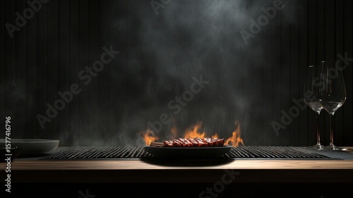 Brazilian Churrasco Barbecue with Smoky Flames and Minimalist Style