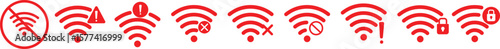 Wifi and wireless problem icon or no wifi icon set. No internet access crossed out symbol. wifi signal with a prohibition symbol. representing no internet connection. 
