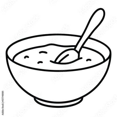 Simple line art illustration of a steaming bowl of pumpkin soup perfect for autumn menus and seasonal culinary designs