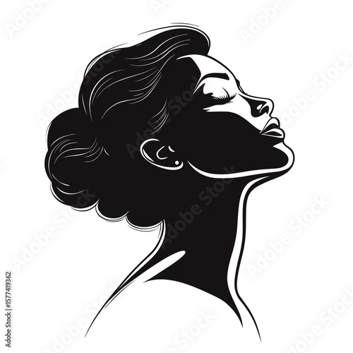 Woman silhouette in profile with bun and closed eyes