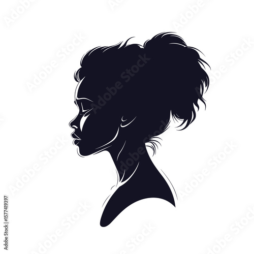 Woman silhouette in profile with messy bun hairstyle