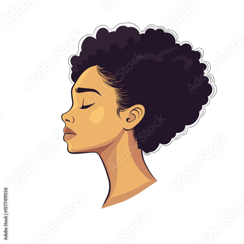 Calm young woman with closed eyes in profile cartoon illustration