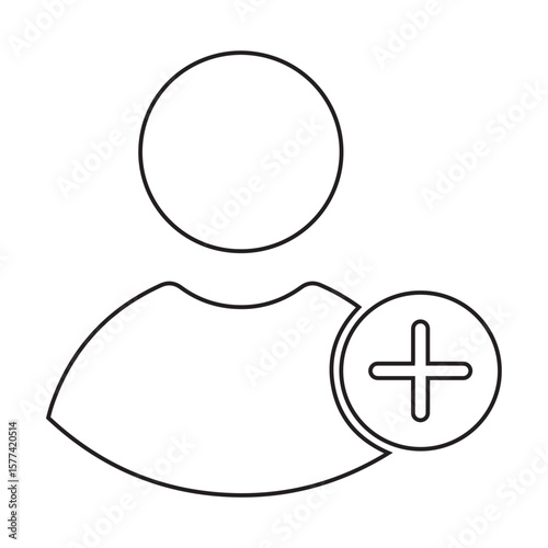 User Add Icon – Outline Profile Avatar with Plus Symbol for New Account Creation or Team Invitation